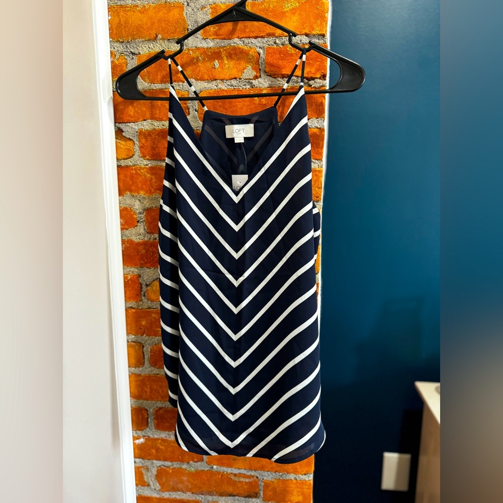 NWT Loft Silky Navy/White Striped Tank Top